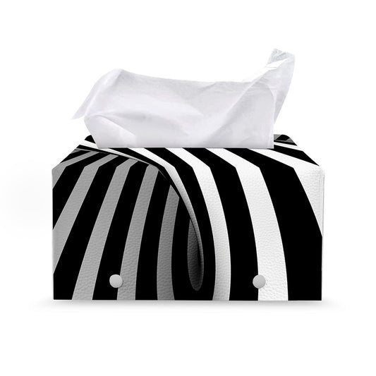 Black And White Twist Illusion Print Leather Tissue Box Cover
