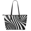 Black And White Twist Illusion Print Leather Tote Bag With Zipper