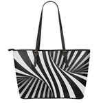 Black And White Twist Illusion Print Leather Tote Bag
