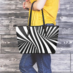 Black And White Twist Illusion Print Leather Tote Bag