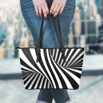 Black And White Twist Illusion Print Leather Tote Bag