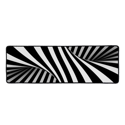 Black And White Twist Illusion Print Long Kitchen Mat