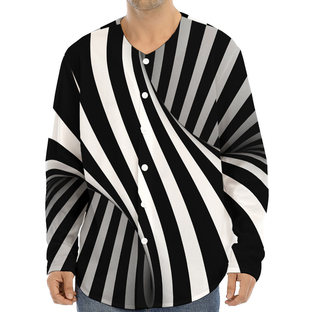 Black And White Twist Illusion Print Long Sleeve Baseball Jersey
