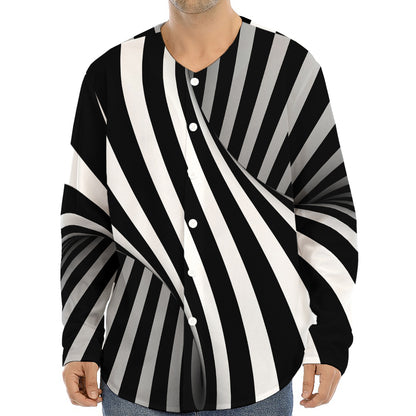 Black And White Twist Illusion Print Long Sleeve Baseball Jersey