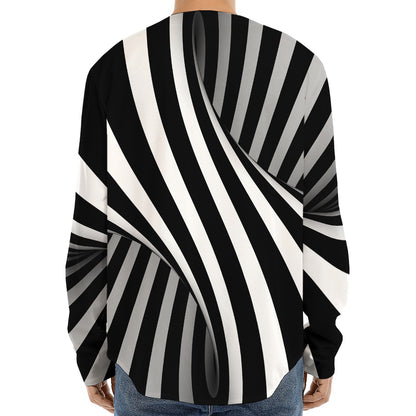 Black And White Twist Illusion Print Long Sleeve Baseball Jersey
