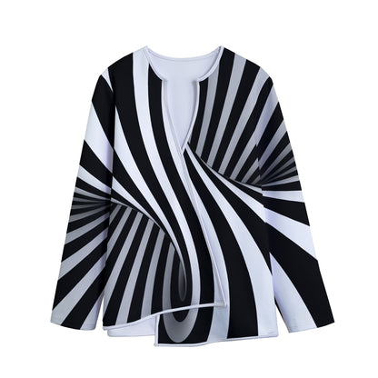 Black And White Twist Illusion Print Long Sleeve Short Coat