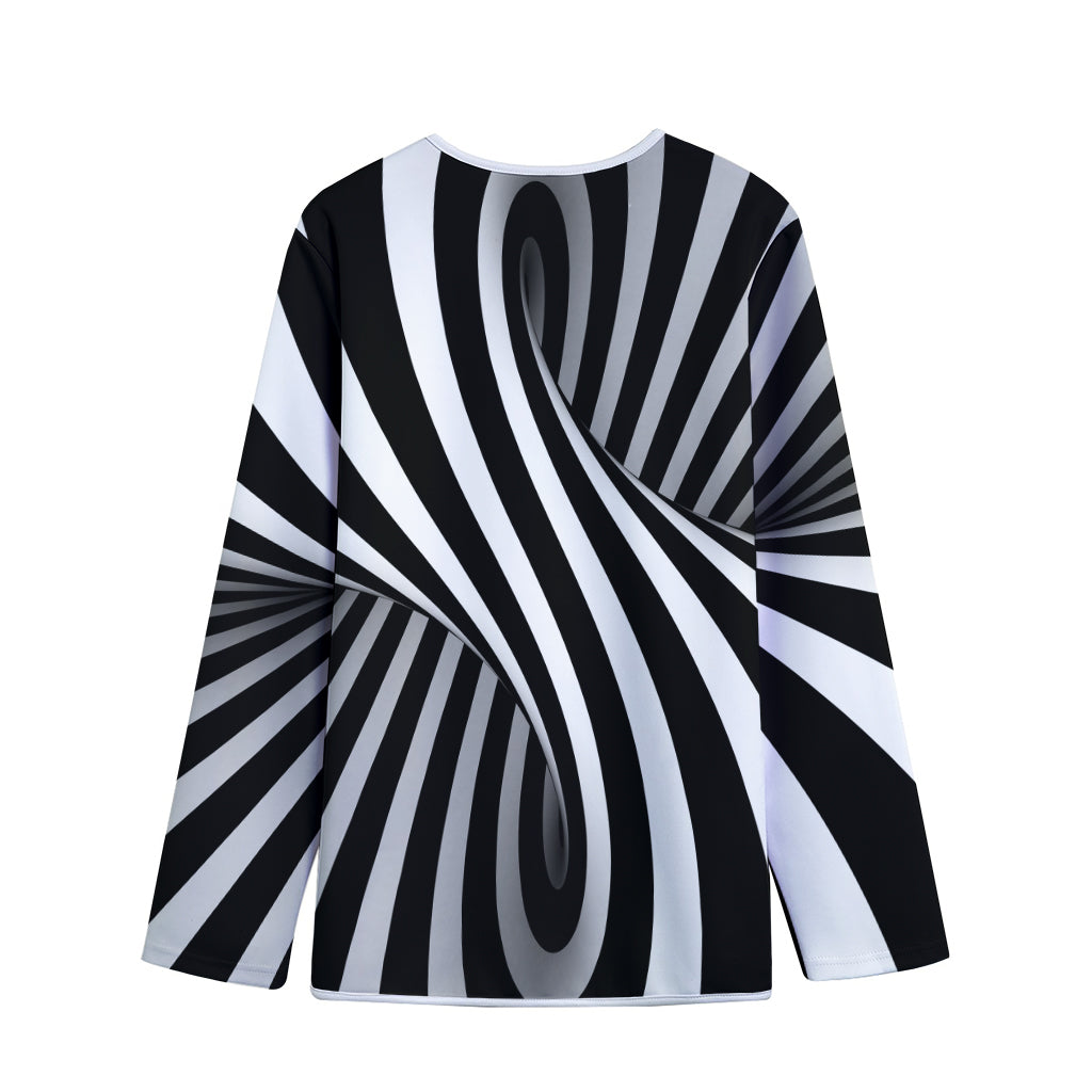 Black And White Twist Illusion Print Long Sleeve Short Coat