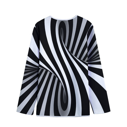 Black And White Twist Illusion Print Long Sleeve Short Coat