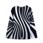 Black And White Twist Illusion Print Long Sleeve Short Coat