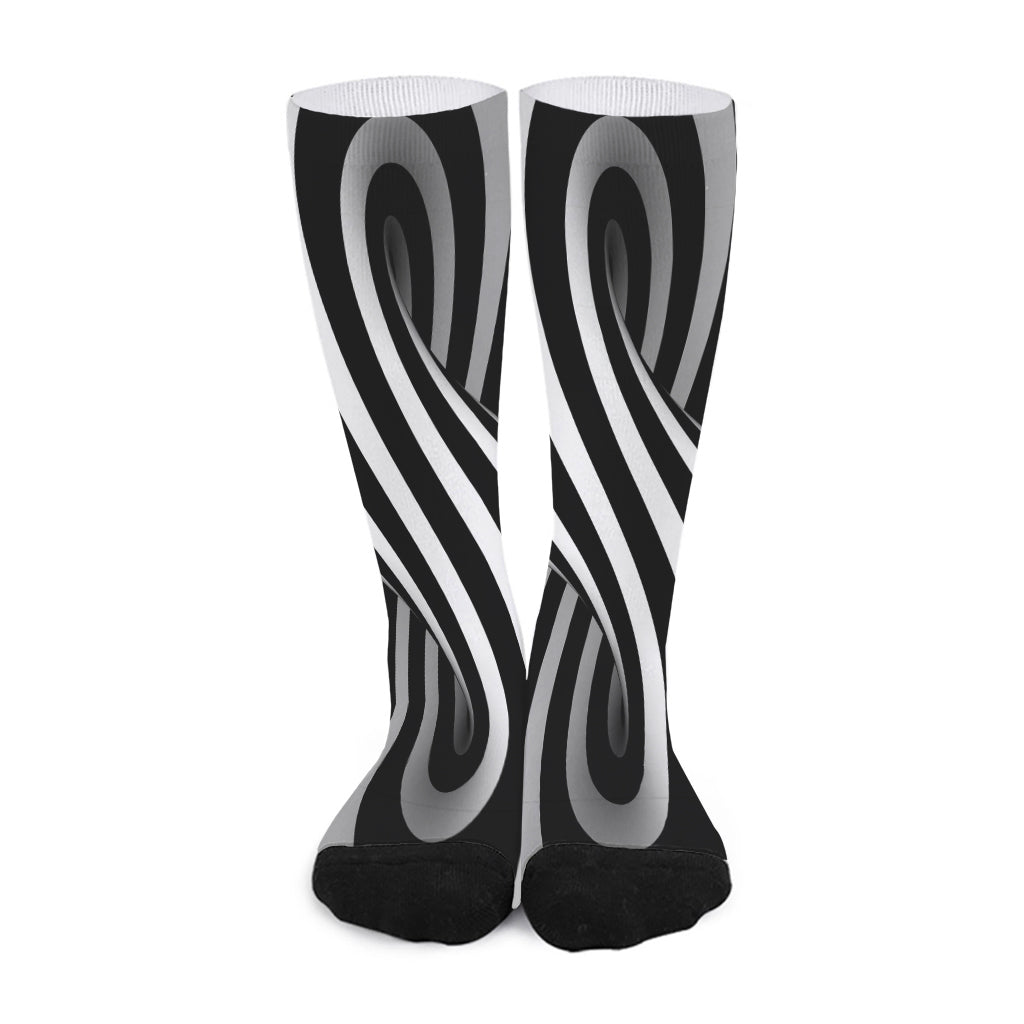 Black And White Twist Illusion Print Long Socks