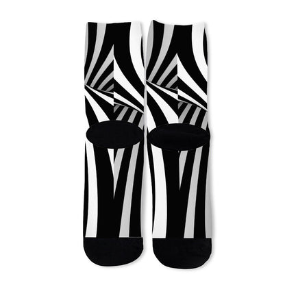 Black And White Twist Illusion Print Long Socks