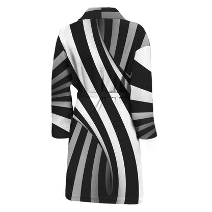 Black And White Twist Illusion Print Men's Bathrobe