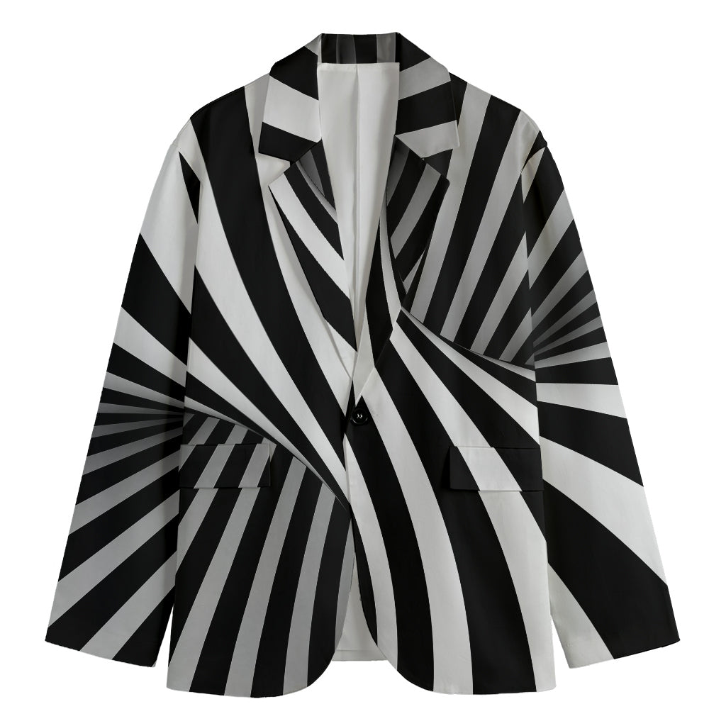 Black And White Twist Illusion Print Men's Cotton Blazer