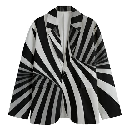Black And White Twist Illusion Print Men's Cotton Blazer