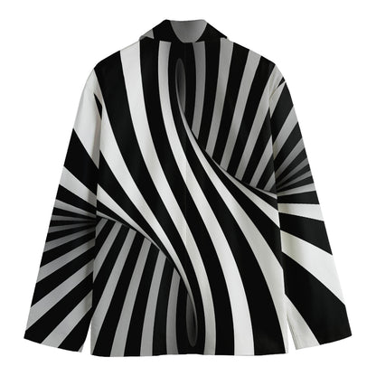 Black And White Twist Illusion Print Men's Cotton Blazer
