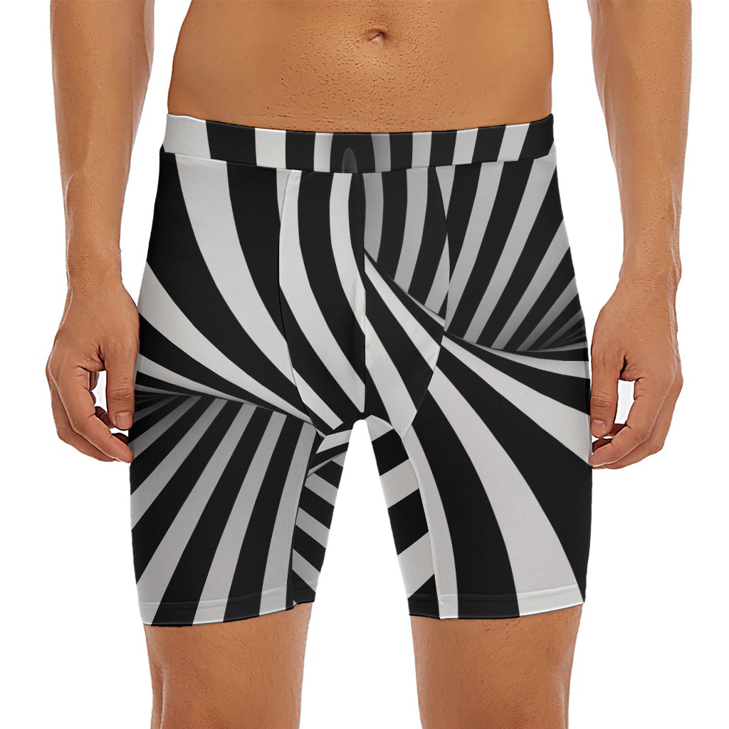 Black And White Twist Illusion Print Men's Long Boxer Briefs