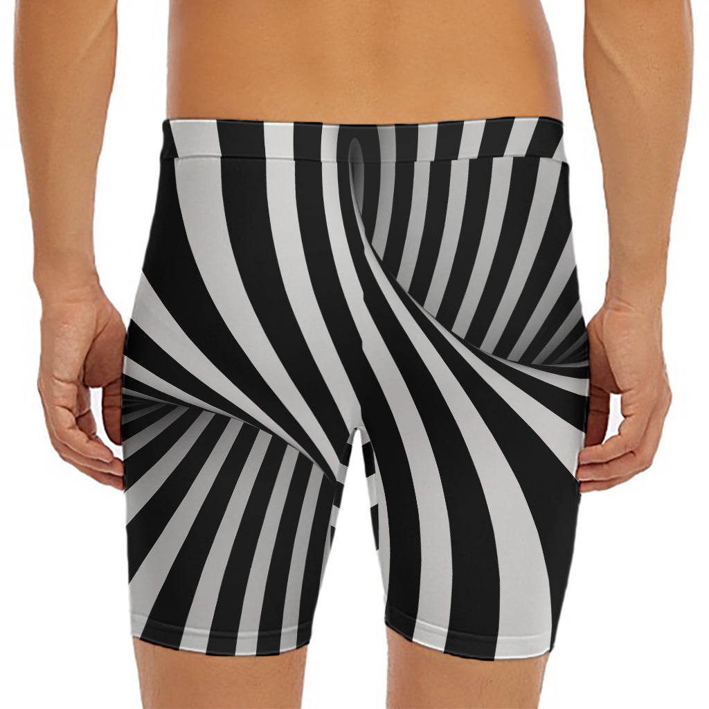 Black And White Twist Illusion Print Men's Long Boxer Briefs