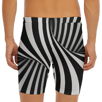 Black And White Twist Illusion Print Men's Long Boxer Briefs