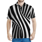 Black And White Twist Illusion Print Men's Polo Shirt