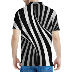 Black And White Twist Illusion Print Men's Polo Shirt