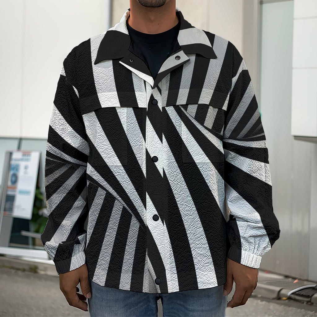 Black And White Twist Illusion Print Men's Shirt Jacket