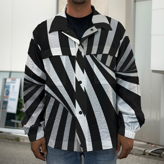 Black And White Twist Illusion Print Men's Shirt Jacket