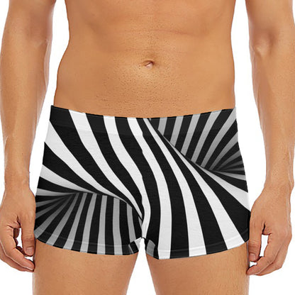 Black And White Twist Illusion Print Men's Short Boxer Briefs