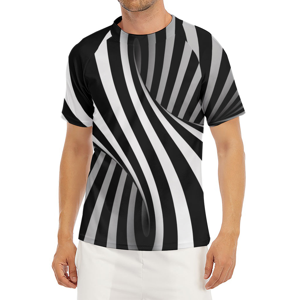 Black And White Twist Illusion Print Men's Short Sleeve Rash Guard
