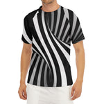 Black And White Twist Illusion Print Men's Short Sleeve Rash Guard