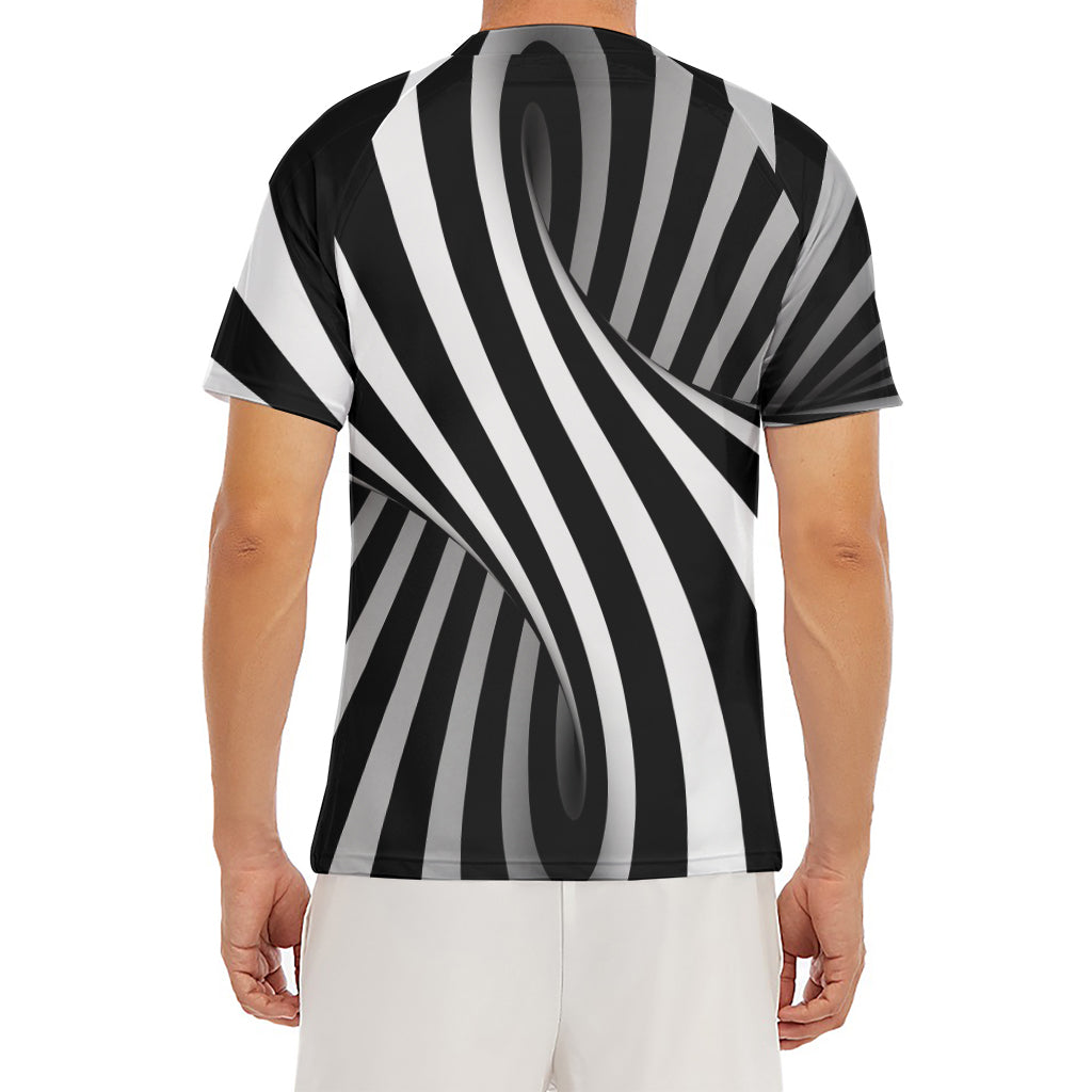Black And White Twist Illusion Print Men's Short Sleeve Rash Guard