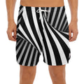 Black And White Twist Illusion Print Men's Split Running Shorts