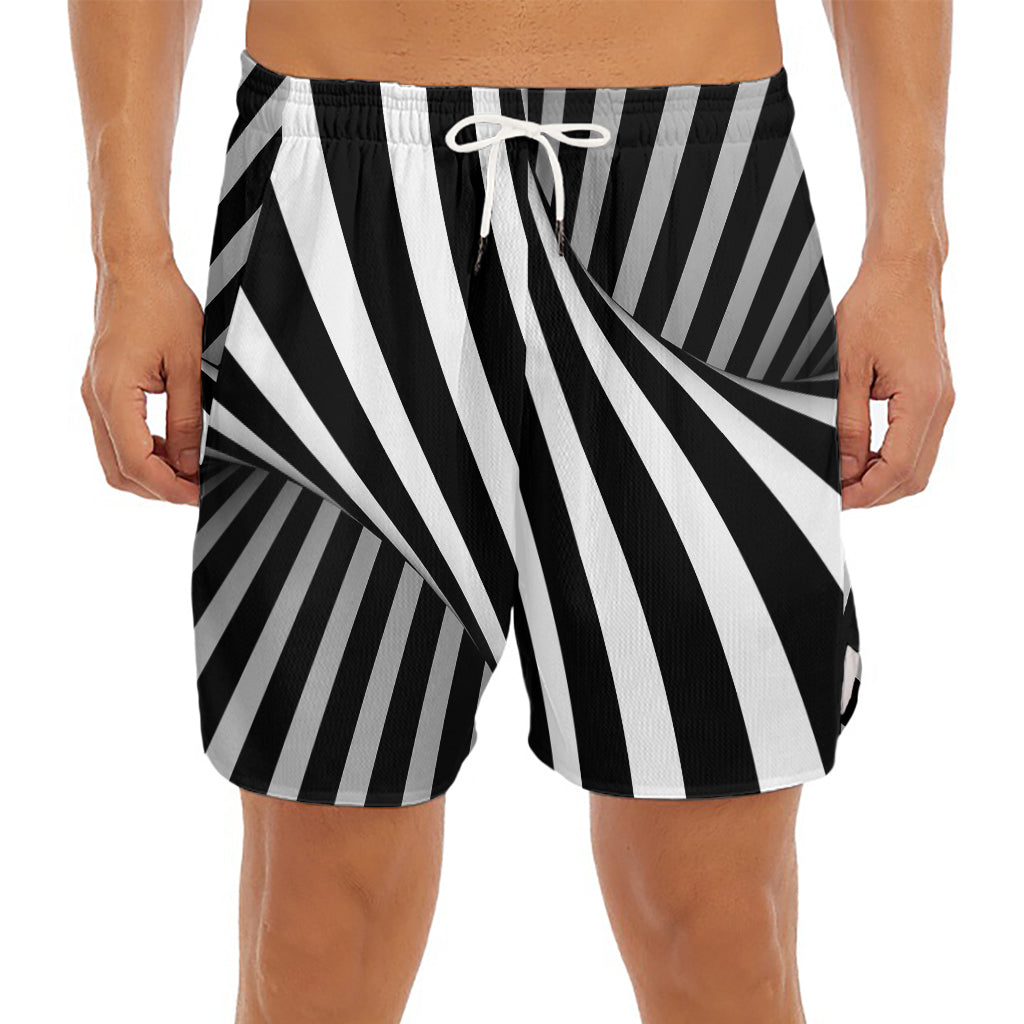 Black And White Twist Illusion Print Men's Split Running Shorts