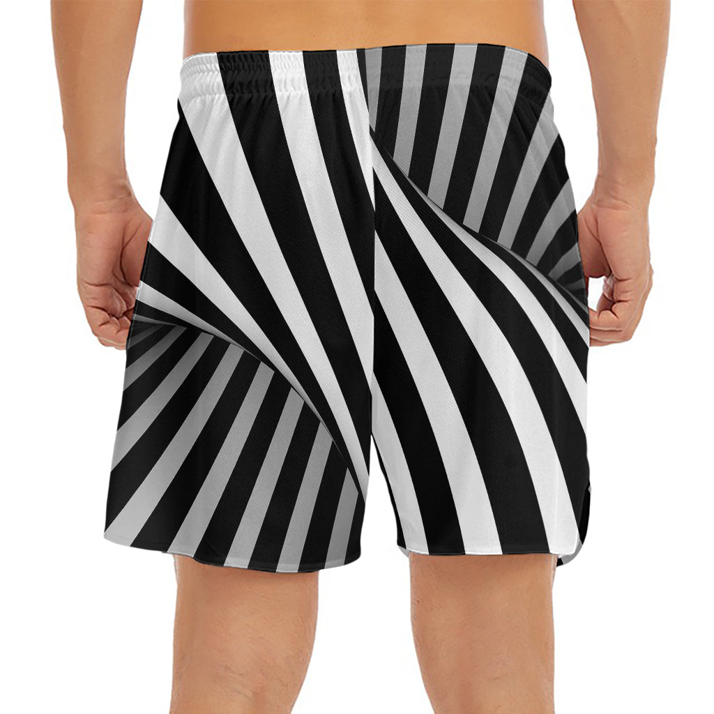 Black And White Twist Illusion Print Men's Split Running Shorts