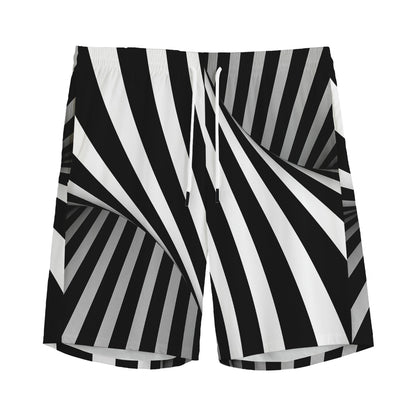 Black And White Twist Illusion Print Men's Sports Shorts