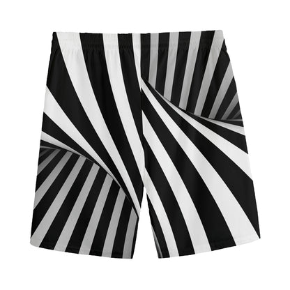 Black And White Twist Illusion Print Men's Sports Shorts
