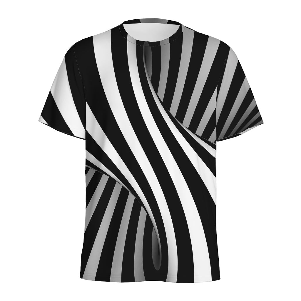 Black And White Twist Illusion Print Men's Sports T-Shirt