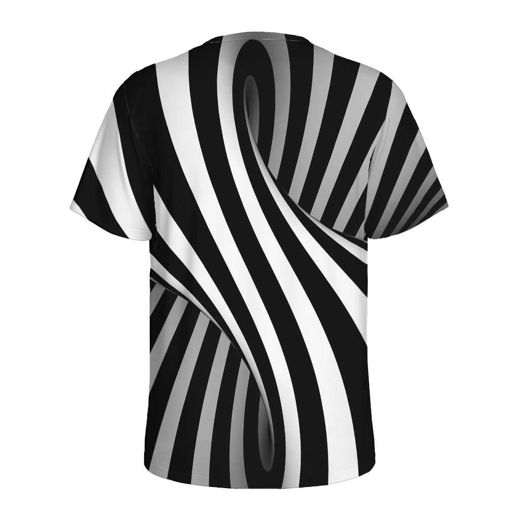 Black And White Twist Illusion Print Men's Sports T-Shirt