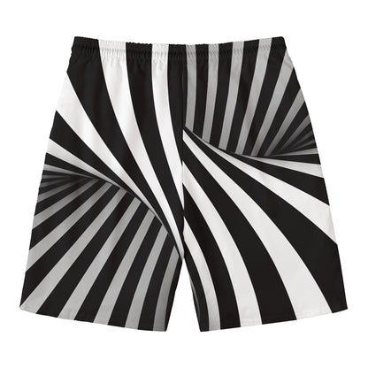 Black And White Twist Illusion Print Men's Swim Trunks