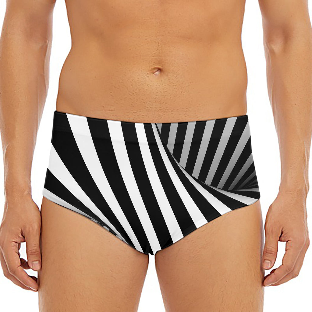 Black And White Twist Illusion Print Men's Triangle Swim Briefs