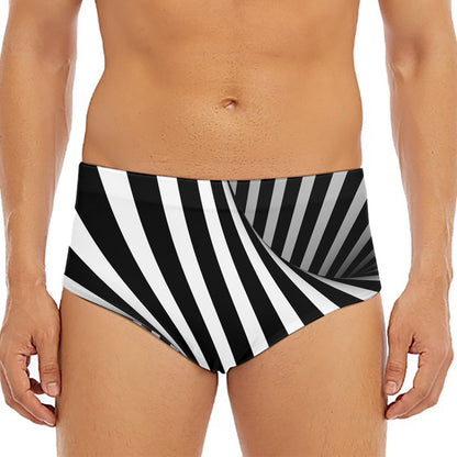 Black And White Twist Illusion Print Men's Triangle Swim Briefs