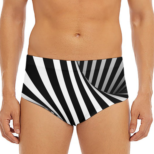 Black And White Twist Illusion Print Men's Triangle Swim Briefs