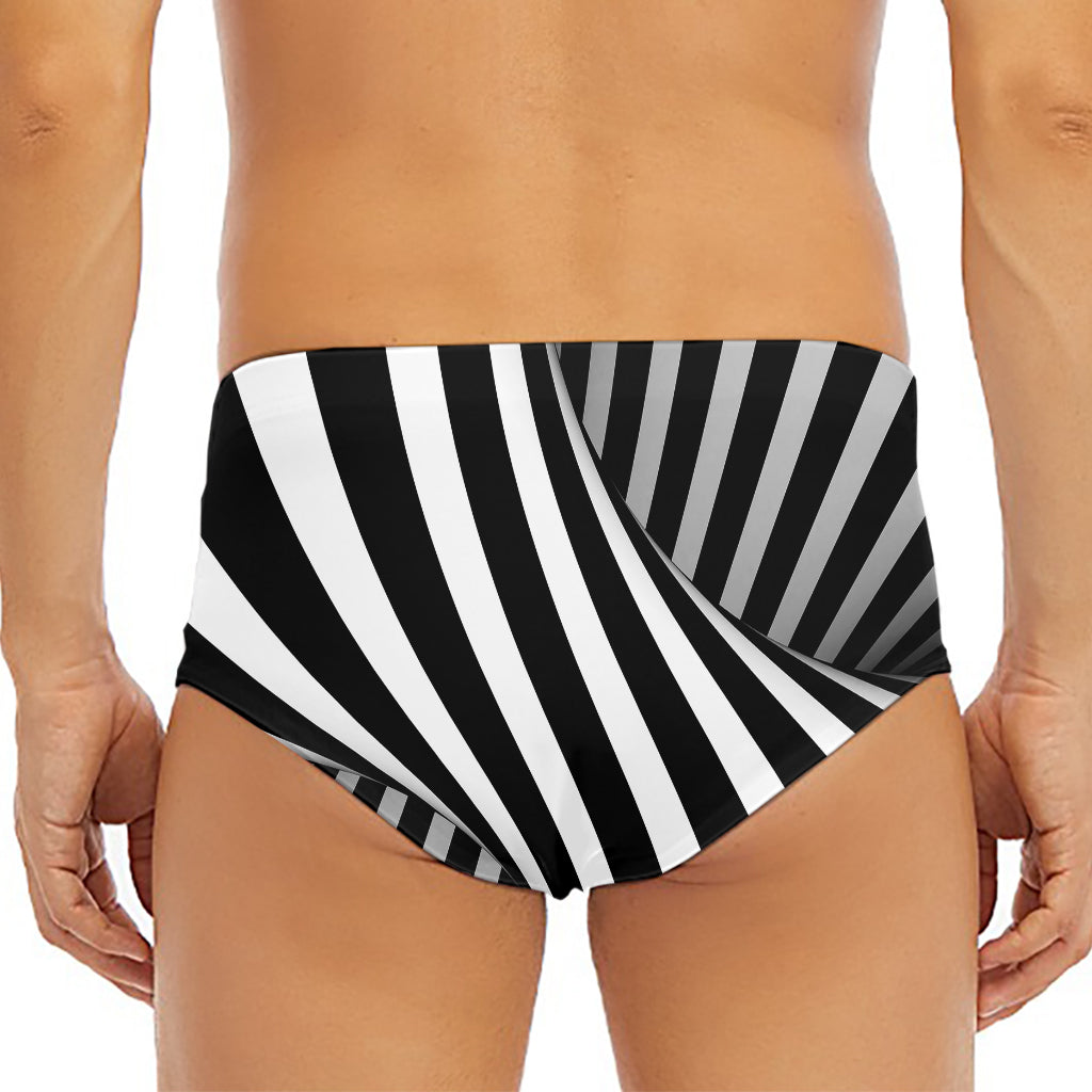 Black And White Twist Illusion Print Men's Triangle Swim Briefs