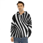 Black And White Twist Illusion Print Men's Velvet Pullover Hoodie
