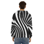 Black And White Twist Illusion Print Men's Velvet Pullover Hoodie