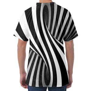 Black And White Twist Illusion Print Men's Velvet T-Shirt