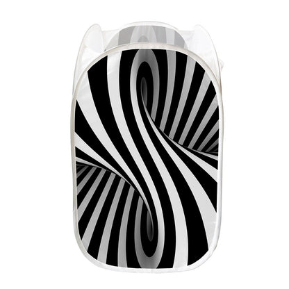 Black And White Twist Illusion Print Mesh Laundry Hamper