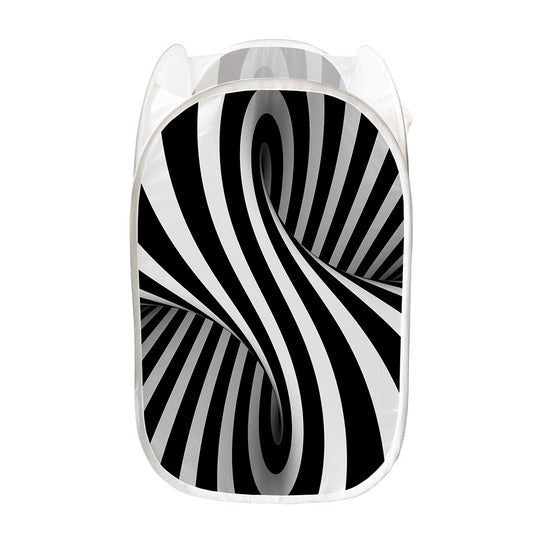 Black And White Twist Illusion Print Mesh Laundry Hamper