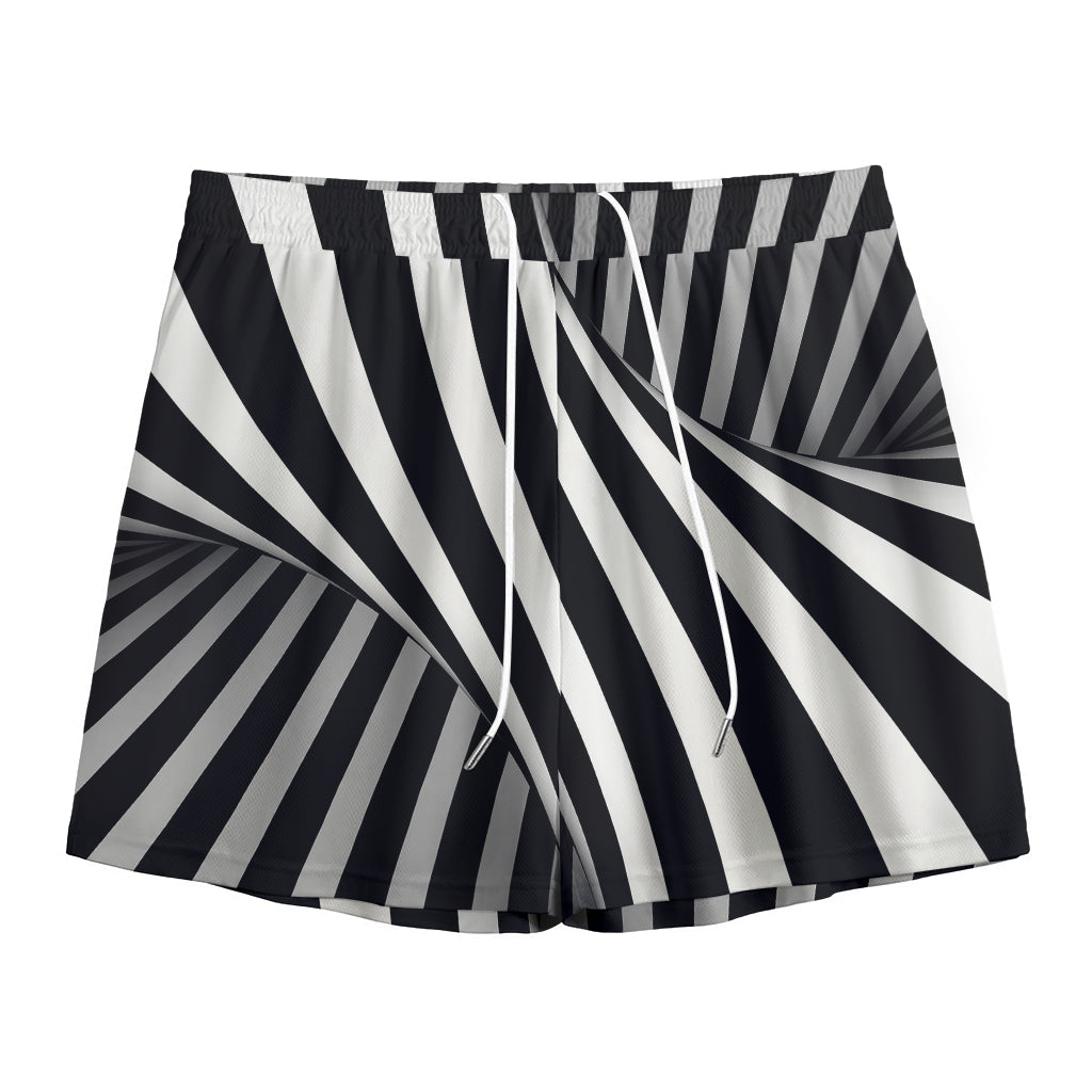 Black And White Twist Illusion Print Mesh Shorts