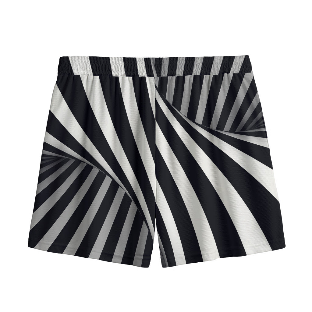 Black And White Twist Illusion Print Mesh Shorts