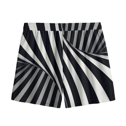 Black And White Twist Illusion Print Mesh Shorts